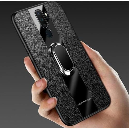 For OPPO A9 2020 Case Luxury Soft Silicone Plexiglass With Ring Stand Magnet protective Back Cover Case for oppo a5 2020 shell