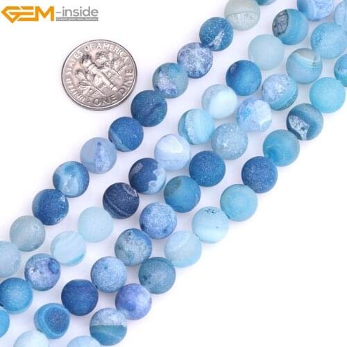 Gem-inside Natural Geode Druzy Rock Crystal Quartz Clusters Crude Matte Agates Beads For Jewelry Making 8mm 15'' DIY Jewellery