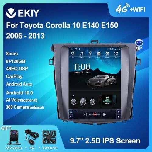 EKIY Android 10 Car Radio For Toyota Corolla 10 E140 E150 2006 - 2013 Car Multimedia Tesla Vetical Screen Navigation Stereo DVD