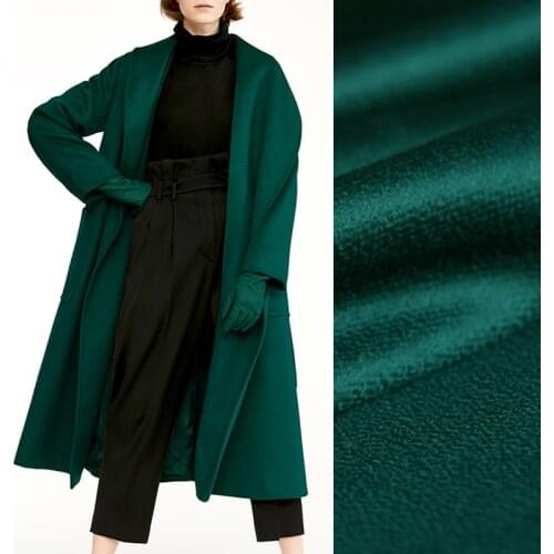 Quality 155CM Wide 750G/M Weight Dark Green Double-faced Water Wave Cashmere Wool Autumn and Winter Overcoat Fabric E1144