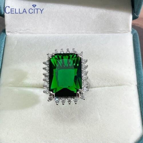 Cellacity Trendy silver 925 jewelry ring for charm lady with rectange green emerald gemstones wedding silver fine jewelry gift