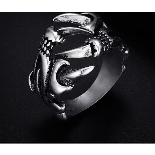 Trendy Vintage Claw Shape Antique Silver Plated Punk Hiphop Rock Style Resizable Rings for Women Girl & Man Retro Party Jewelry