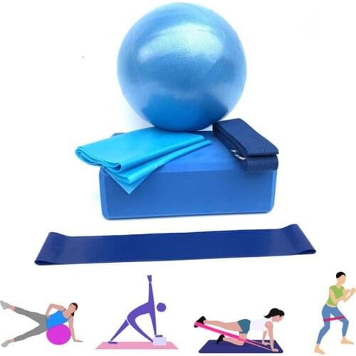 5PCS Yoga Ball Equipment Set Include Yoga Ball Blocks Stretching Strap Resistance Loop Band Exercise Band Suitable for Excerise