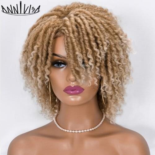 Short Dreadlock Hair Wig Curly Synthetic Soft Faux Locs Wigs With Bangs For Black Women Ombre Crochet Twist Hair Wigs Annivia