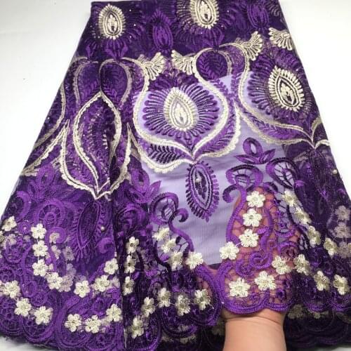 2020 Latest African French Lace Fabric High Quality swiss voile lace purple color Tulle Lace Fabric For sewing Wedding dress