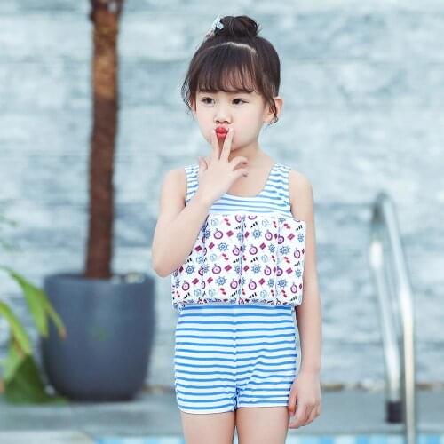 Boys Girls Buoyancy Swimsuit Children One-Piece Swimwear Cute Cartoon Bathing Suit Summer Kids Swimwear Float Vest Set