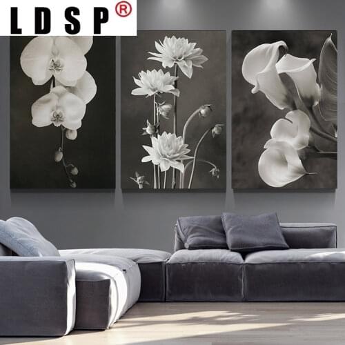 LDSP Black White Beautiful Flower Canvas Poster Prints Minimalist Painting Wall Art Picture For Living Rome Home Decor Unframed