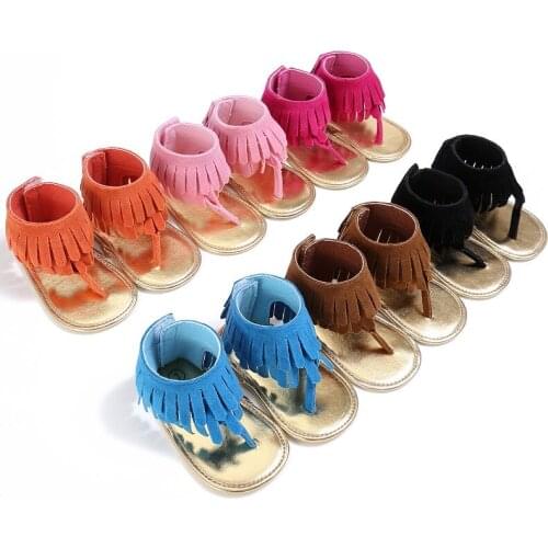 Summer toddler girl soft bottom PU leather tassel pinch baby fashion princess fringe shoes