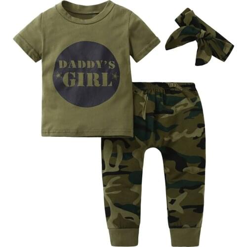 2020 Hot sell baby Boys Girls Clothes short sleeve letter print T-shirts camouflage Pants Headband boy 2pcs girl 3pcs clothing