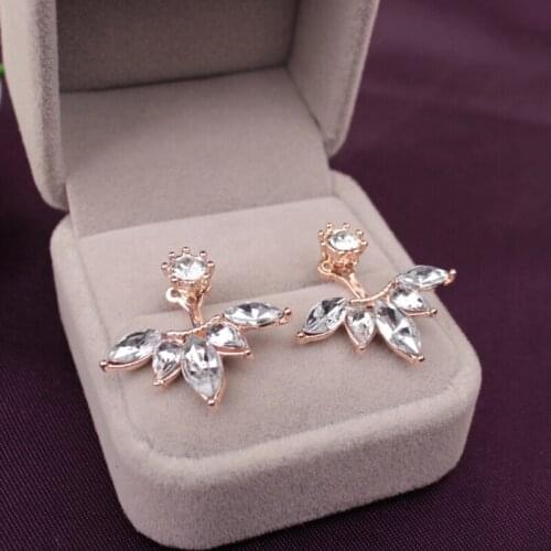 Sweet Temperament Flower White Crystal Rhinestone Back Hanging Earrings Ladies Wedding Engagement Decoration Jewelry