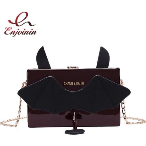 Fashion Patent Leather Devil Design Box Style Girls Casual Chain Purse Shoulder Bag Clutch Crossbody Mini Messenger Bag Tote