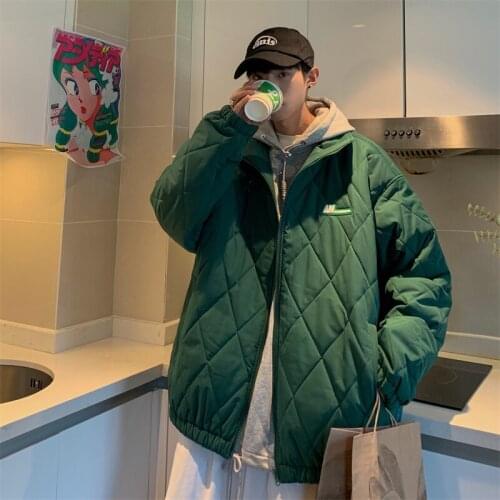 Winter 2021 mens Korean style stand-up collar diamond cotton coat zipper jacket men