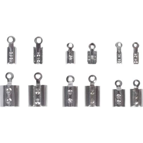 50Pcs/Lot Stainless Steel leather Cord Crimp Beads End Caps Necklace Crimp Cord Ends Connector For DIY Jewelry Making Supplies