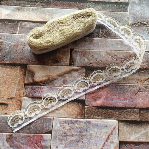 Wholesale Hot 10 yards Pretty 22mm White and Golden lace ribbon embroidery lace DIY jewelry decoration / clothing accessories