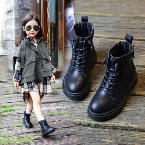Autumn Winter Girls Boots Pu Leather Ankle Martin Shoes For Kids Girls Soft Bottom Comfortable Anti-slip Casual Motorcycle Boot