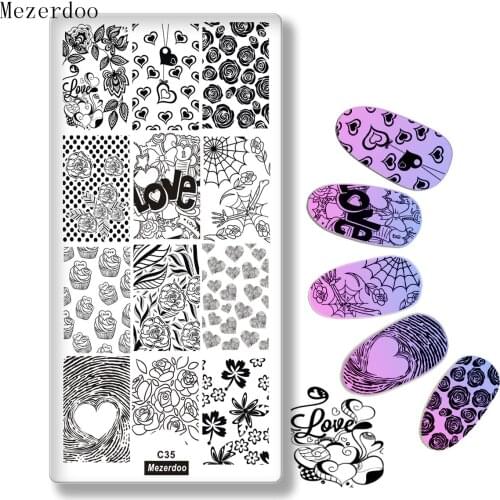 Love Valentines Day Pattern Stamping Plate Rose Spider Webs Design DIY Nail Art Stamp Image Plate Nail Stencil Tools C35