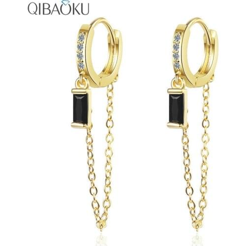 Simple Long Tassel Zircon Earrings Small Ear Buckle Wild Ear Jewelry Temperament Korean Hoop Earrings for Women