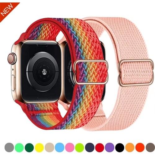 Adjustable nylon solo loop strap for Apple watch 6 5 4 SE 44mm 40mm Elastic fabric bracelet strap for iwatch 3 2 42mm 38mm band