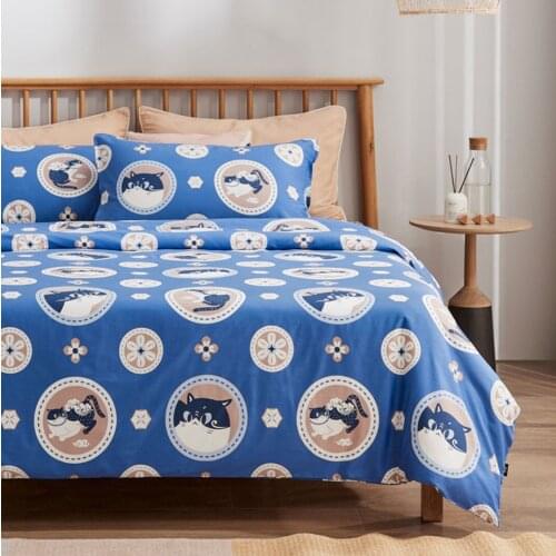 Spring and summer cotton cat three-piece set autumn and winter quilt cover