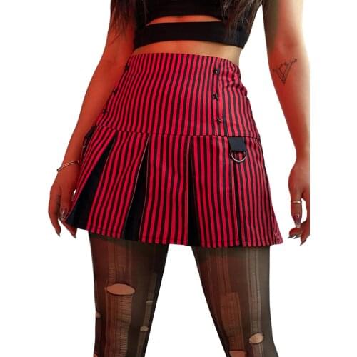 Sexy Ladies Contrast Color Skirt High Waist Stripe Star Printing Short Dress Casual Wrinkle Zipper Decoration Costume