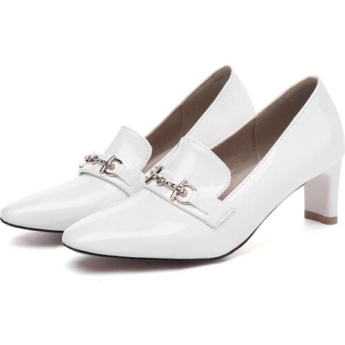 Big Size Square head metal decorative shoes ladies high heels women shoes woman pumps