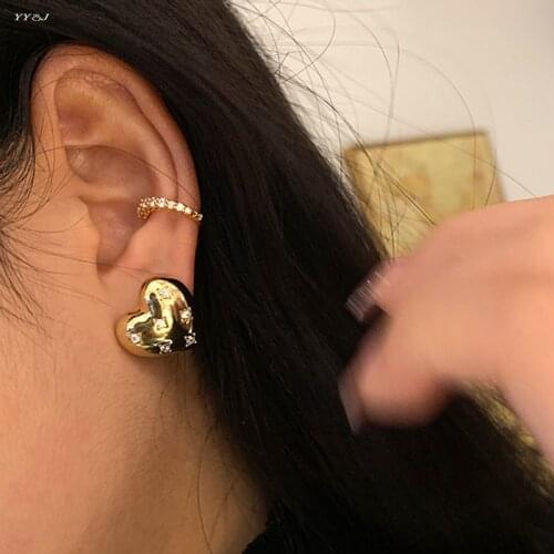 Big heart stud earrings for women 2021 cz pave statement earrings vintage free tarnish cute exaggerate women accessories