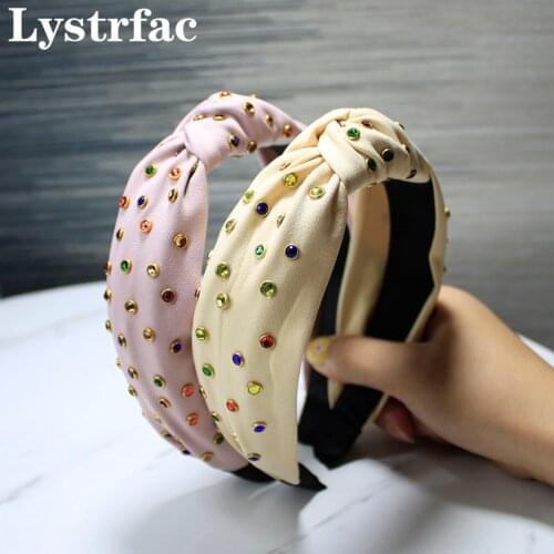 Lystrfac Color Rhinestone Headband for Women Fashion Knot Hairband Girls Hair Hoop Retro Female Hair Accessories