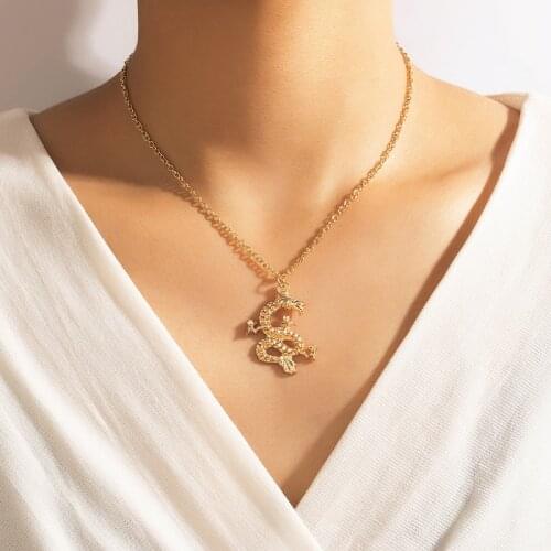 HuaTang Bohemian Dragon Pendant Necklace for Women Men Gold Color Metal Animal Clavicle Chain Bohemian Jewelry Party 19090