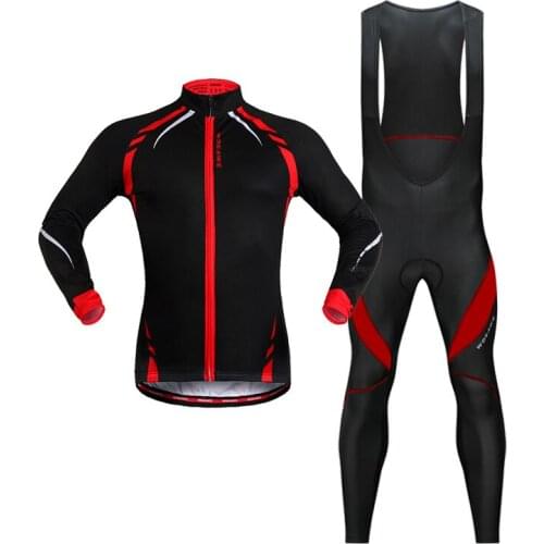 Winter Jersey Men Plus Velvet Long Sleeve Cycling Long Sleeve Strap + Cycling Pants