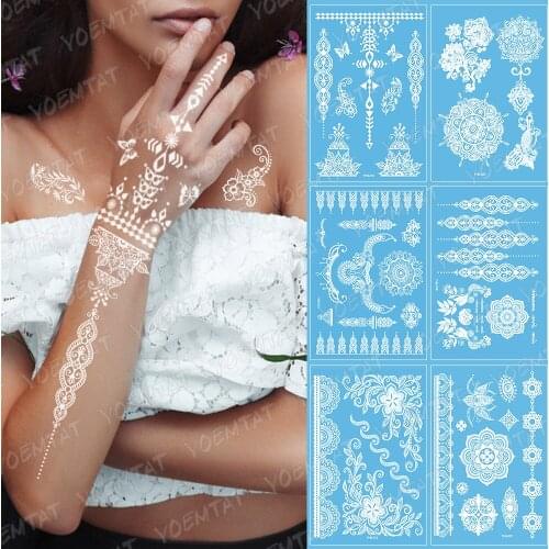 1piece white henna tattoo Sexy Lace Stocking Arabic Indian rose butterfly Bow flash wedding art paint Body Art on hand arm leg