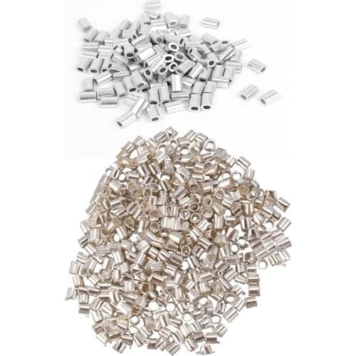 100Pcs 0.8mm 1/32-Inch Wire Rope Aluminum Ferrules Sleeves Silver Tone & 500Pcs Tube Crimp End Beads 1.5mm Silver Retail