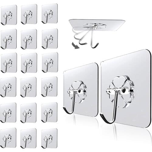 20pcs 6x6cm Transparent Strong Self Adhesive Door Wall Hangers Hooks Suction Heavy Load Rack Cup Sucker for Kitchen Bathroom