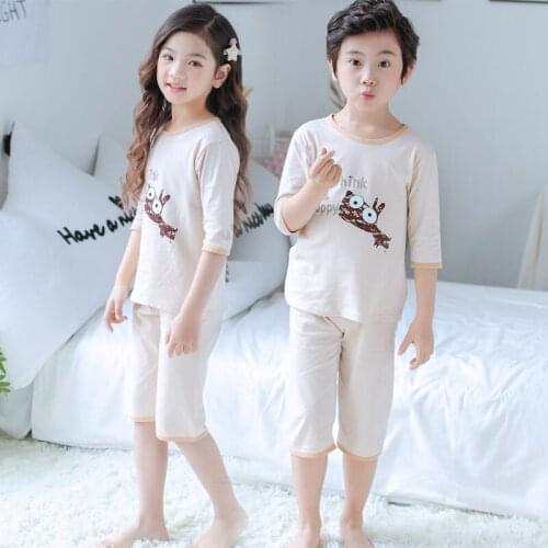 2021 Summer Kids Cotton Pajamas Set Children Three Quarter Sleeve Sleepwear Boys Pyjamas Girls Clothing Nightwears Casual Set