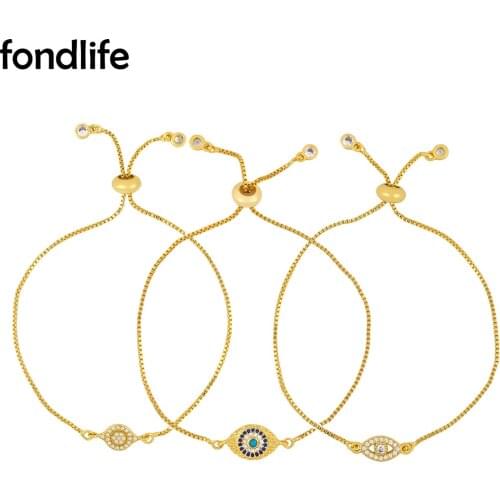AAA Cubic Zirconia Crystal Evil Eye Charm Bracelet Women Simple Cute Gold-plated Copper Chain Luxury Nice Girl Chic Jewelry Gift
