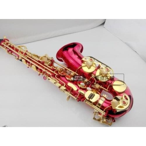 Alto Saxophone Red Musical Instrument High Quality Saxophone Brass Body Golden Red Gold Key Sax With Mouthpiece Case free