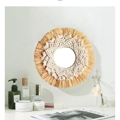 Boho Home Decoration Straw Hand-woven Mirror Wall Decoration Home Party Decoration Mirrors Bedroom Macrame Wall Hanging