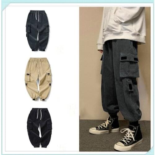 Fashion Men Corduroy Pants New Style Mens Cargo Pants Outdoor Big Size Loose Sport Trousers Solid Spring Fall Jogging Pants 3XL