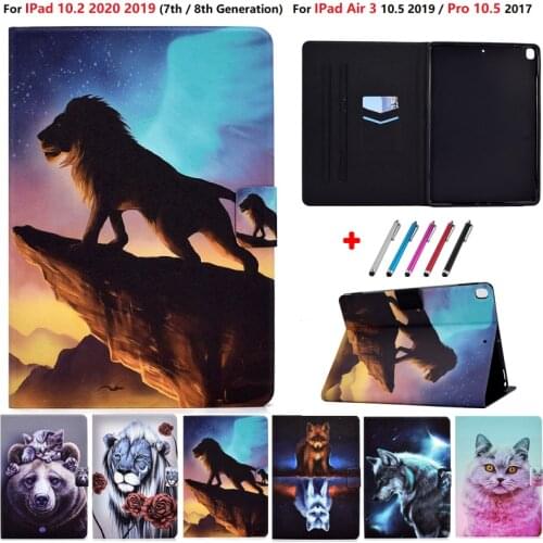 For Apple iPad 7th 8th Generation 2020 Case Tablet Flip For iPad 7 8 Gen 10.2 10 2 Case Air 3 10.5 Caqa Animal Pattern Cover Pen