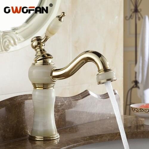 European Style Marble Solid Brass Basin Faucet Luxury Jade Rose Gold Bathroom Accessories Single Handle Mixer Sink Tap AL-8901K