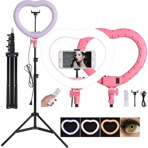 Fosoto FT-X258 LED 3200K-5600K Lamp Bi-color Lamp Heart Shaped Photography Light & Remote Tripod For Studio Phone Camera Makeup