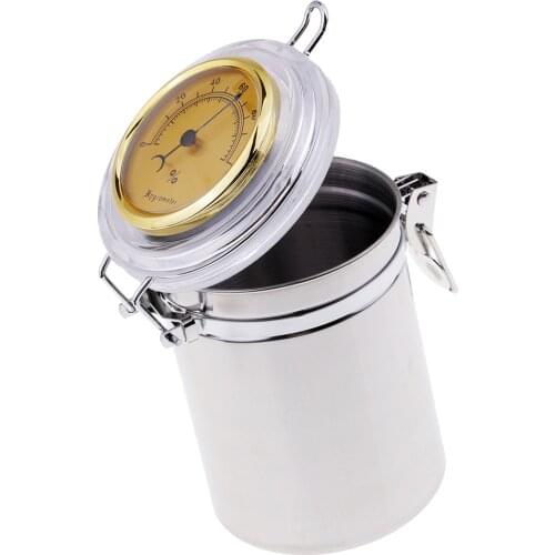 Cigar Humidor Jar with Humidifier and Hygrometer - Hold Multiple Cigars - Airtight Stainless Steel Case