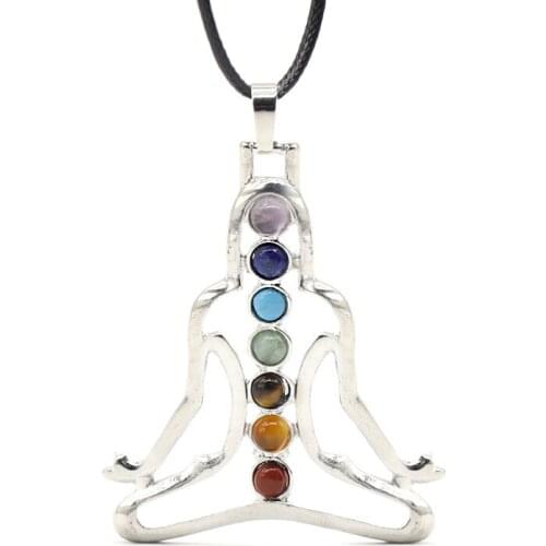 Hot selling Chakela crystal chakra yoga meditation energy leather rope necklace clothing accessories wholesale 1Pcs