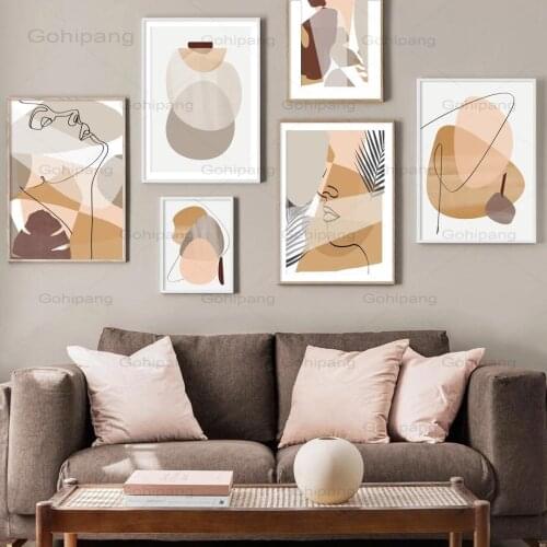 Canvas Painting Abstract Girl Line Face Leaves Geometric Wall Art Posters and Prints Wall Nordic Pictures for Living Room Decor