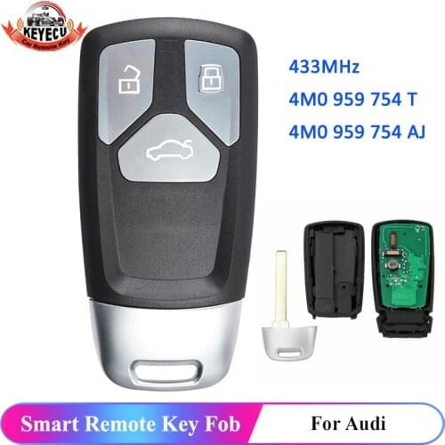 KEYECU Smart Remote Car Key Fob 3 Button 433MHz for Audi TT A4 A5 Q5 Q7 S5 SQ5 2016 2017 2018 2019 P/N: 4M0959754AJ 4M0959754T