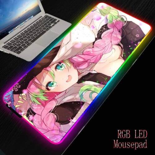 XGZ Anime Girl Demon Slayer Kimetsu No Yaiba RGB Mouse Pad Computer\ Large Mouse Pad Gamer Big LED Mouse Carpet PC Desk RGB Mat
