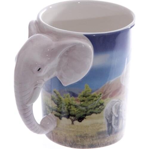 1Piece Creative Animal Cup Elephant Shaped Handle Mug Elephant Cup With Savannah Decal Ceramic Office Coffee Mugs
