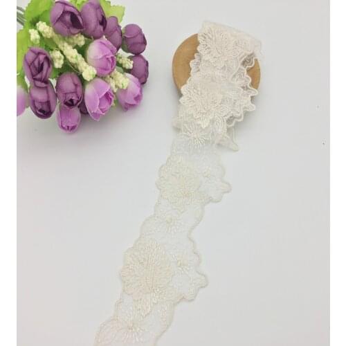 10yards/lot Polyester Beige lace Ribbon Embroidered Net lace Trim for Sewing clothing/Scrapbooking/wedding Party Decoration