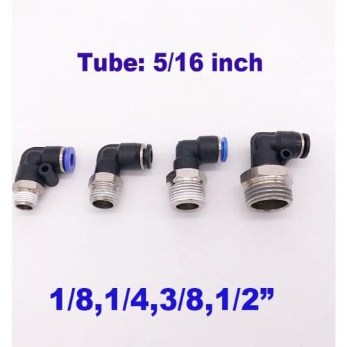 L type pneumatic push in fitting 1/8 1/4 3/8 1/2 BSP NPT thread elbow 5/16 inch pu tube air hose connector 90 degreepipe joint