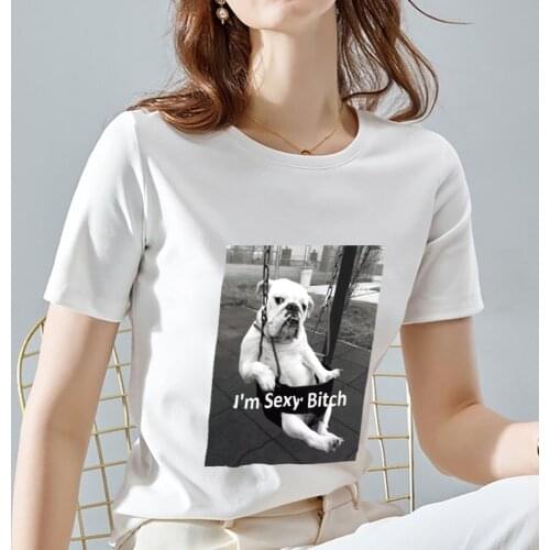 Summer Commuter T-shirt Female Casual Ladies All-match Sports Breathable Fun Street Art Printing O-neck Polyester Soft White Top