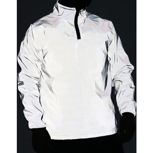 New 2021 autumn winter hip hop men reflective jacket stand collar windbreaker man night reflect light fashion jackets and coats